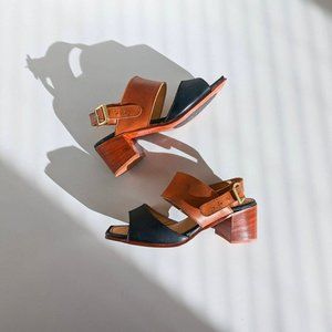 Women's Black and Brown Heeled Sandals